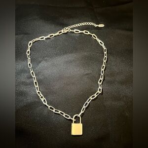 Claires 15 Inch Plus Extender Silver Tone Chain Lock Pendant